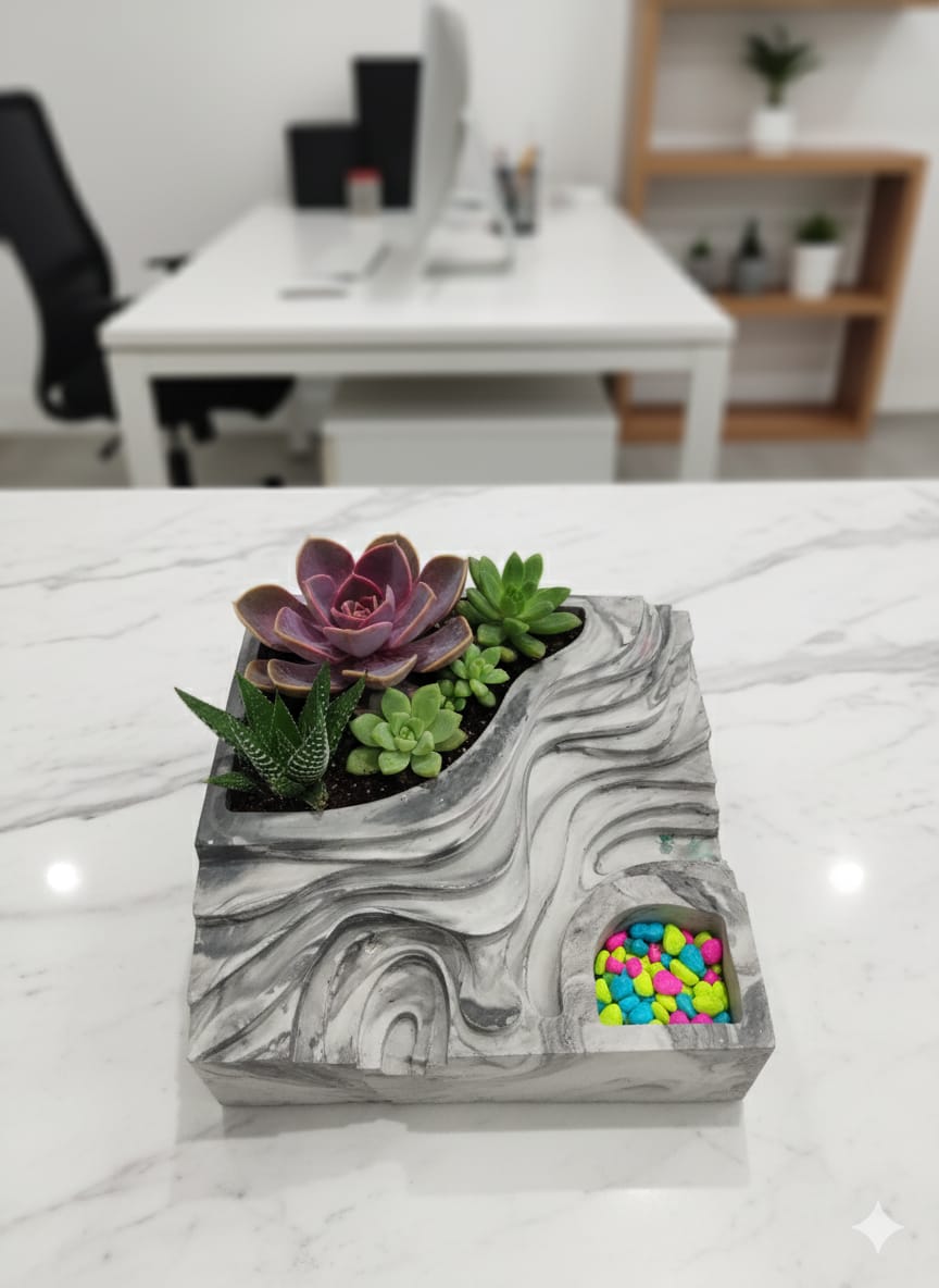 Unique Mountain Swirl Concrete Planter For Succulents